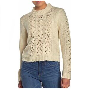 Woven Heart Cream Cable Knit Crew Neck Sweater